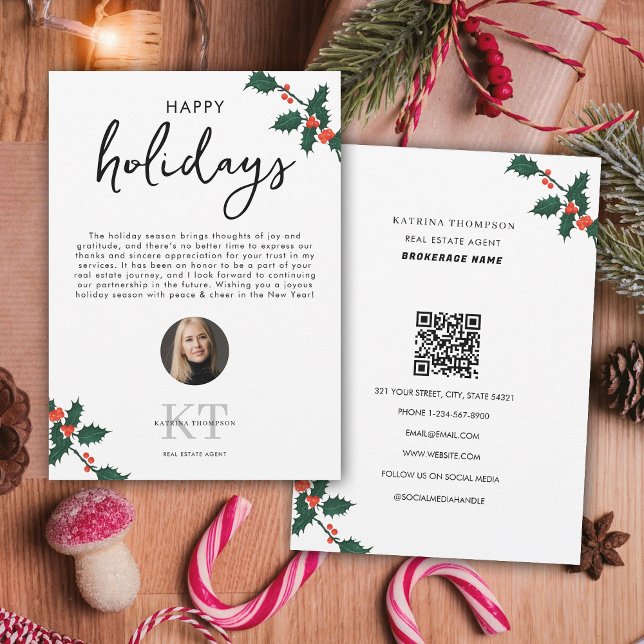 Tarjeta De Agradecimiento Agente Inmobiliario Realtor Navidades Felices Fies (Real Estate Agent Realtor Christmas Happy Holidays Thank You Card)