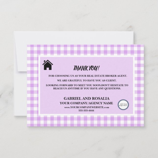 Tarjeta De Agradecimiento Agente Real Estate Broker Business Buffalo Checks  (Anverso)