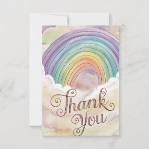 Tarjeta De Agradecimiento Agradable arcoiris pastel y nubes