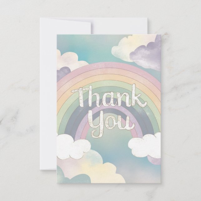 Tarjeta De Agradecimiento Agradable arcoiris y nubes (Anverso)
