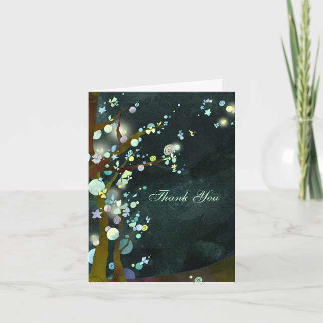 Tarjeta De Agradecimiento Agradable Boda Verde Oscuro De Noche Rústica Graci (Anverso)