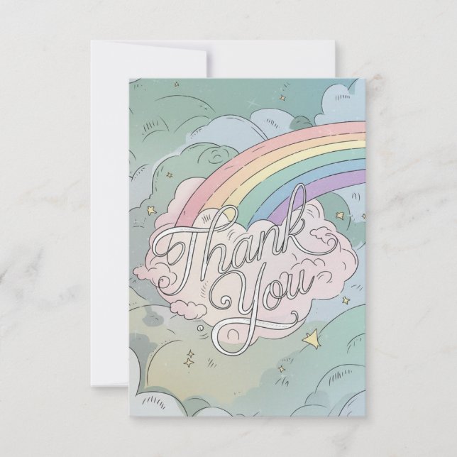 Tarjeta De Agradecimiento Agradable celestial arcoiris y nubes (Anverso)