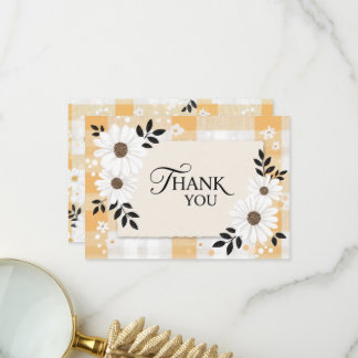 Tarjeta De Agradecimiento Agradable Cuadro Amarillo y Pequeñas Flores Gracia