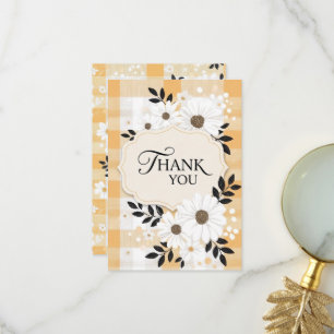 Tarjeta De Agradecimiento Agradable Cuadro Amarillo y Pequeñas Flores Gracia