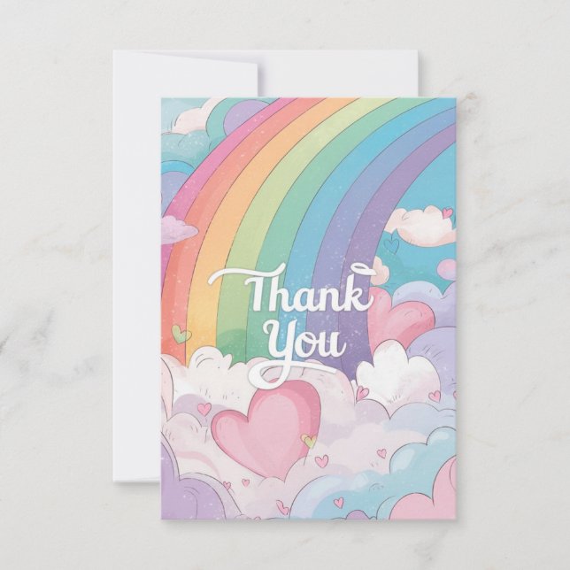 Tarjeta De Agradecimiento Agradable Moda Arcoiris y nubes (Anverso)