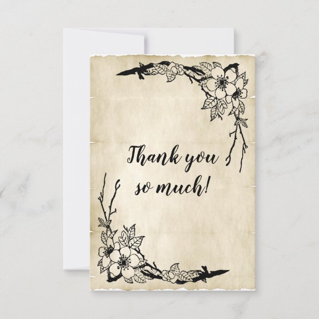 Tarjeta De Agradecimiento Agradable tema de la Boda Vintage con Floral y Par (Anverso)