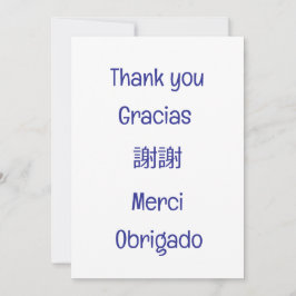 Tarjeta De Agradecimiento Agradecer-Gracias-謝謝-Merci-Obrigado Azul en blanco