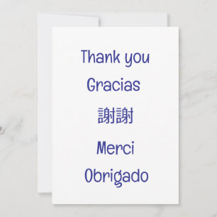 Tarjeta De Agradecimiento Agradecer-Gracias-謝謝-Merci-Obrigado Azul en blanco