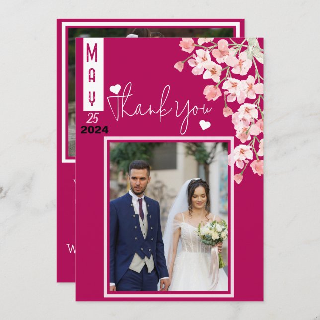 Tarjeta De Agradecimiento Agradecido con vino de flores (Anverso / Reverso)