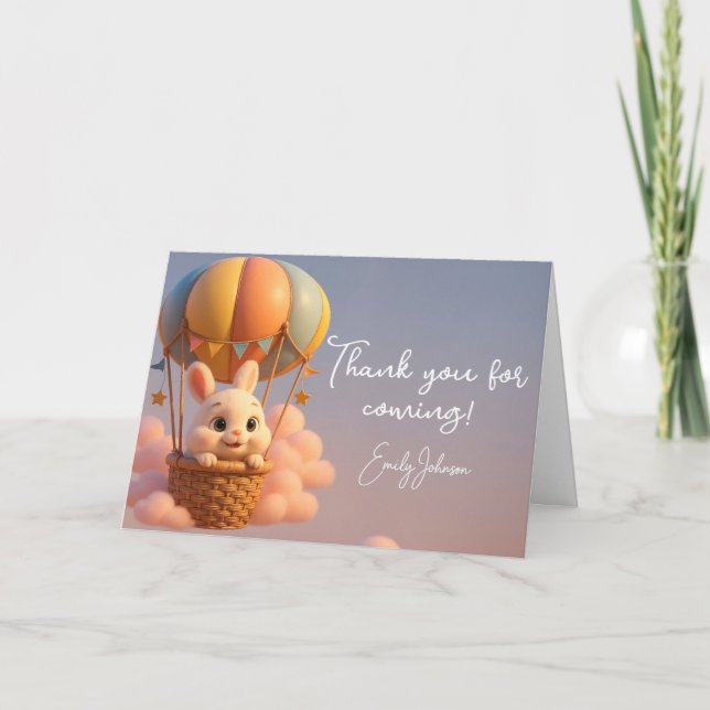 Tarjeta De Agradecimiento Agradecido globo de aire caliente de un conejito c (Anverso)