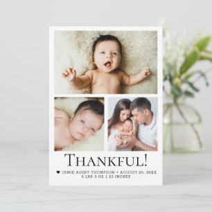 Tarjeta De Agradecimiento ¡Agradecido! Tres fotos modernas del bebé