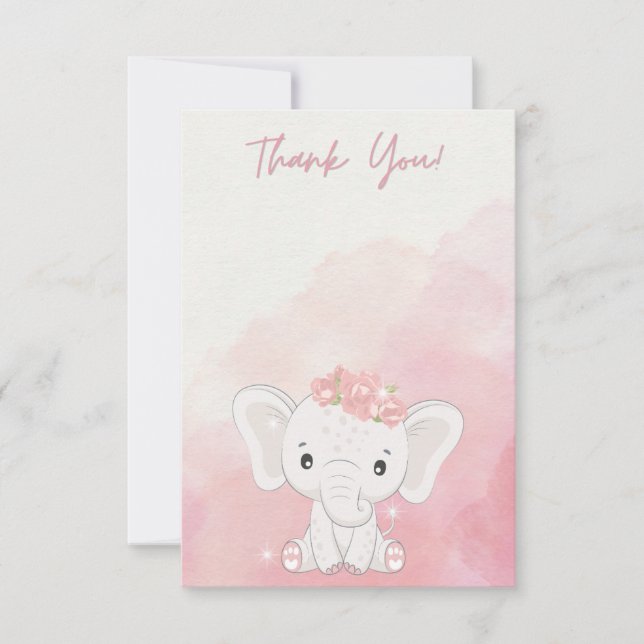 Tarjeta De Agradecimiento Agradecimiento, Elefante Adorable (Anverso)