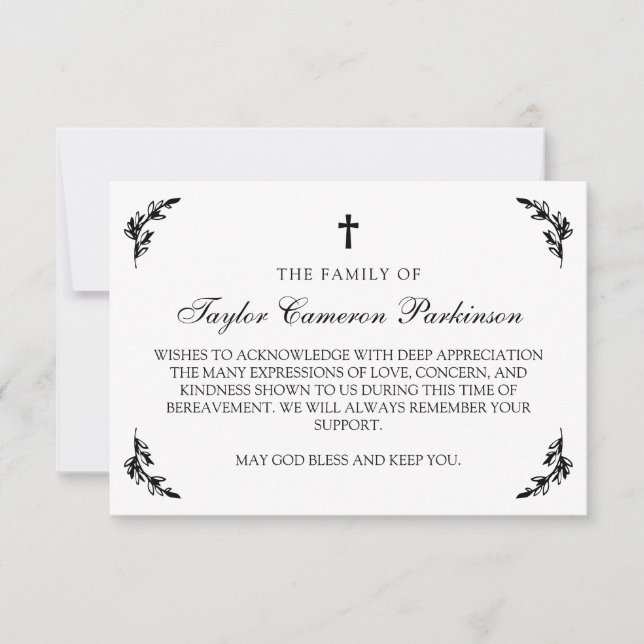 Tarjeta De Agradecimiento Agradecimientos a la cruz blanca negra (Anverso)