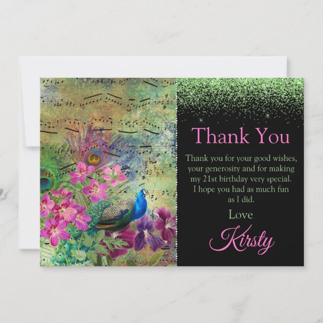 Tarjeta De Agradecimiento Agradecimientos de cumpleaños verde y rosado al pa (Anverso)