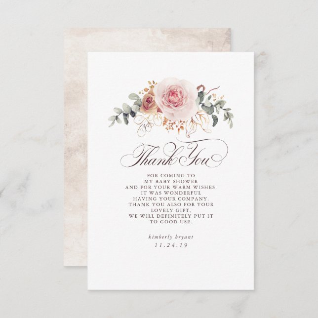 Tarjeta De Agradecimiento Agradecimientos Florales de Tonos Terrosos para Ba (Anverso / Reverso)