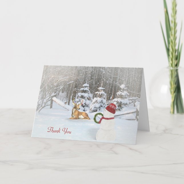 Tarjeta De Agradecimiento agradezca el usted-Navidad muñeco de nieve y (Anverso)