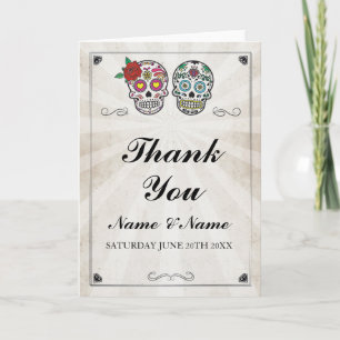 Tarjeta De Agradecimiento Agradezco a Card Sugar Skulls Boda Halloween