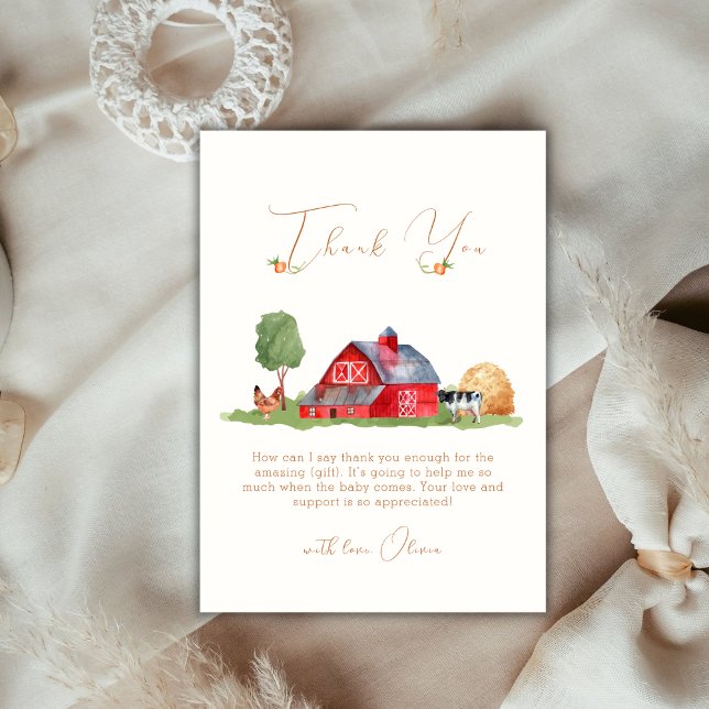 Tarjeta De Agradecimiento Agricultores de cosecha rústica comercializan Barn (Rustic Vintage Farmers Market Barnyard Baby Shower Thank You Card)