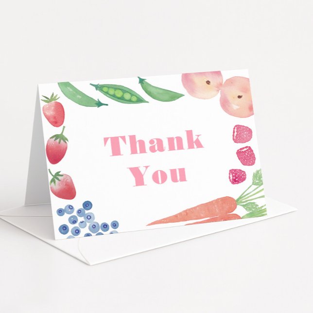 Tarjeta De Agradecimiento Agricultores rosados comercializan la ducha de beb (Colorful Farmers Market thank you card design with pink text for baby girl shower thank you card)