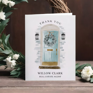 Tarjeta De Agradecimiento Agua Azul Aqua Puerta Delantera y Wreath Gracias