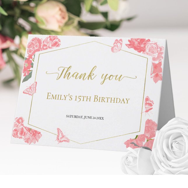 Tarjeta De Agradecimiento Agua dulce rosa 16 Quinceanera Bat Mitzvah (Subido por el creador)