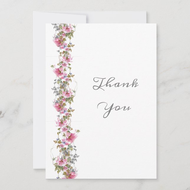 Tarjeta De Agradecimiento Agua Floral Rosa Romántica (Anverso)