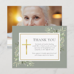 Tarjeta De Agradecimiento Agua funeraria acuarela verde cristianofoto