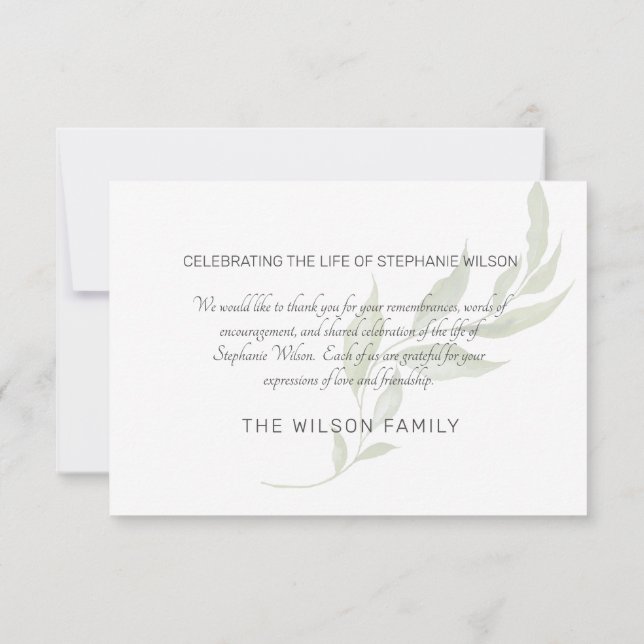 Tarjeta De Agradecimiento Agua verde vegetación Funeral Bereavement Gracias (Reverso)