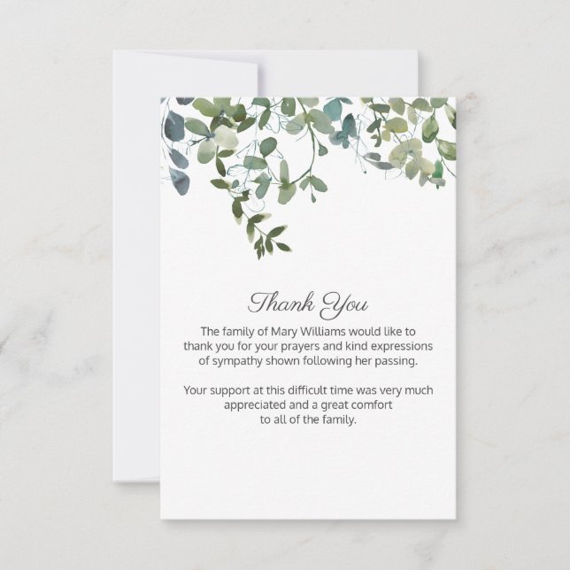 Tarjeta De Agradecimiento Agua verde vegetación Funeral Bereavement Gracias (Anverso)