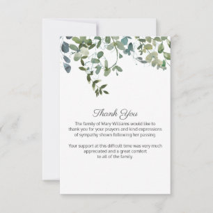 Tarjeta De Agradecimiento Agua verde vegetación Funeral Bereavement Gracias 