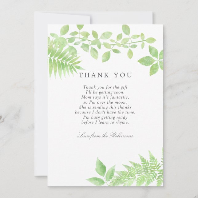 Tarjeta De Agradecimiento Agua verde verde Baby Shower Gracias (Anverso)