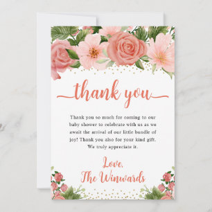 Tarjeta De Agradecimiento Aguada de rosas rosadas y rojas Baby Shower