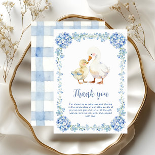Tarjeta De Agradecimiento Aguamarina Hidrangea Ganso Baby Shower Acuarela
