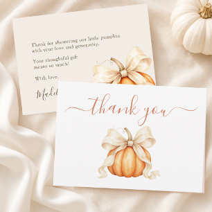 Tarjeta De Agradecimiento Aguarela Calabaza Lazo Neutral Otoño Baby Shower