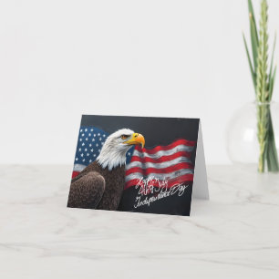 Tarjeta De Agradecimiento Águila Calva con Bandera Americana Arte del 4 de J
