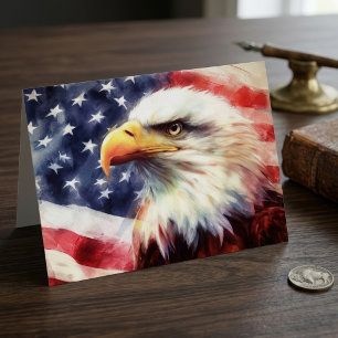 Tarjeta De Agradecimiento Águila calva con bandera de los Estados Unidos de 