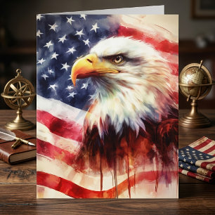 Tarjeta De Agradecimiento Águila calva con bandera de los Estados Unidos de 