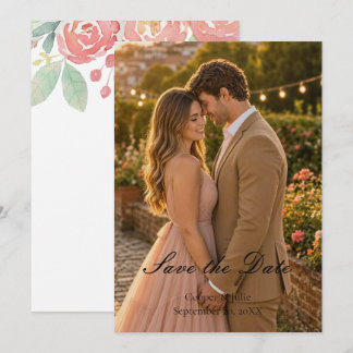 Tarjeta De Agradecimiento Ahorra la fecha de la foto floral de acuarela de c
