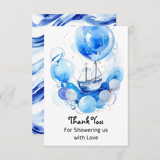 Tarjeta De Agradecimiento ¡Ahoy! Baby Shower Nautical Magic Boy (Anverso / Reverso)