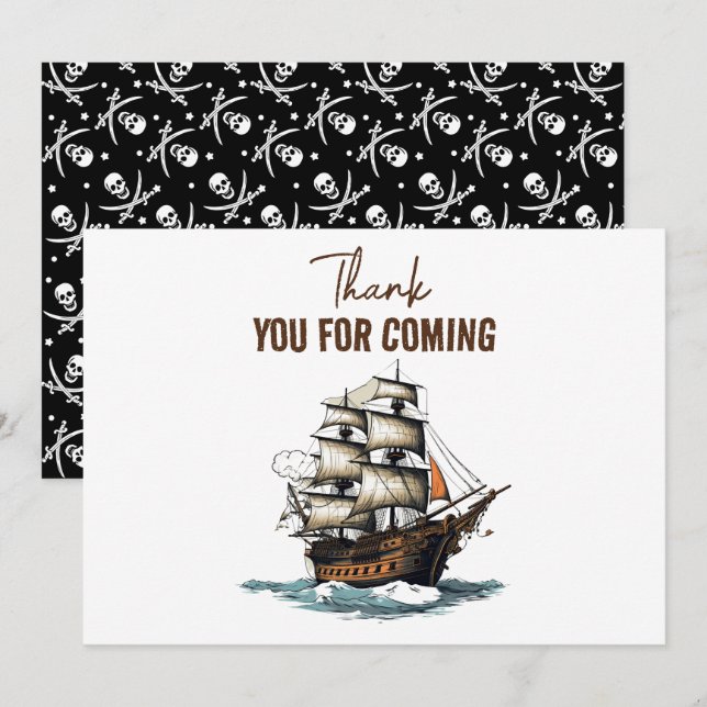Tarjeta De Agradecimiento ¡Ahoy! Barco pirata 8 cumpleaños (Anverso / Reverso)