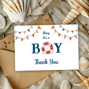 Tarjeta De Agradecimiento Ahoy es un Baby Shower de Boy Nautical