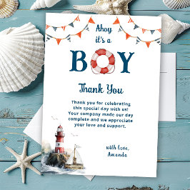 Tarjeta De Agradecimiento Ahoy es un Baby Shower de Boy Nautical