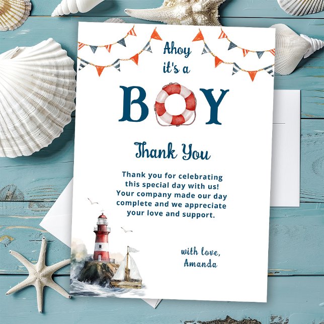 Tarjeta De Agradecimiento Ahoy es un Baby Shower de Boy Nautical (Subido por el creador)
