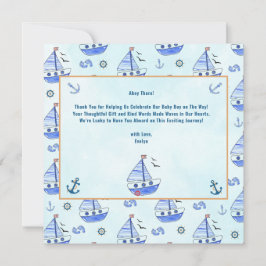 Tarjeta De Agradecimiento Ahoy es un Baby Shower Náutico de Boy Sailboat