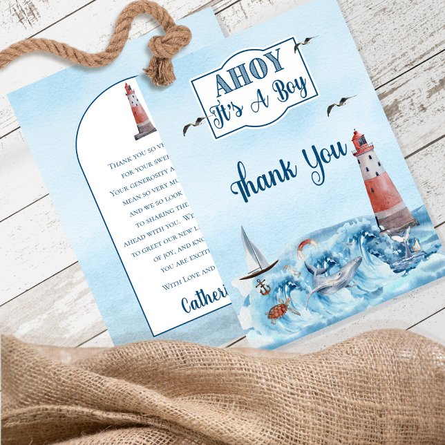 Tarjeta De Agradecimiento Ahoy es un joven faro en el océano Baby Shower que (Subido por el creador)