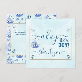 Tarjeta De Agradecimiento Ahoy es un niño barco náutico Baby Shower Tha