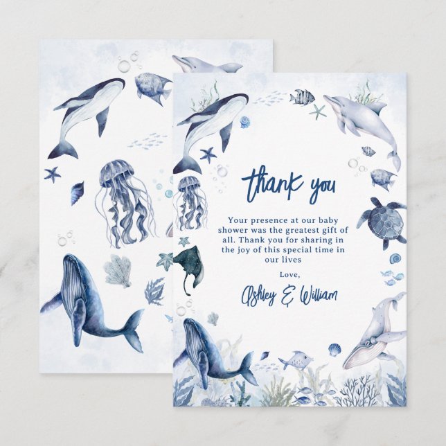 Tarjeta De Agradecimiento ¡Ahoy! Es un niño, Under the Sea Boy Baby Shower (Anverso / Reverso)