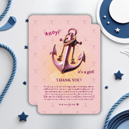 Tarjeta De Agradecimiento ¡Ahoy rosado moderno! Anchor Nautical Baby Shower