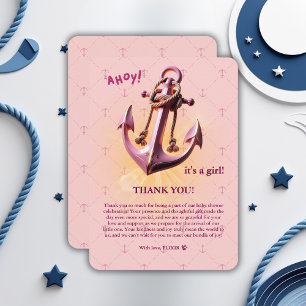 Tarjeta De Agradecimiento ¡Ahoy rosado moderno! Anchor Nautical Baby Shower