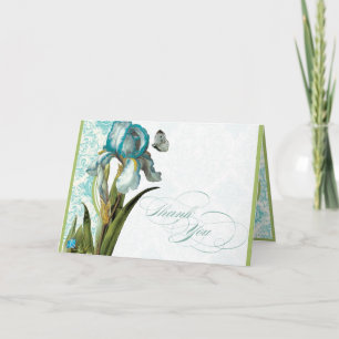 Tarjeta De Agradecimiento Aire azul Aqua Blue Iris Damask Quatrefoil Gracias
